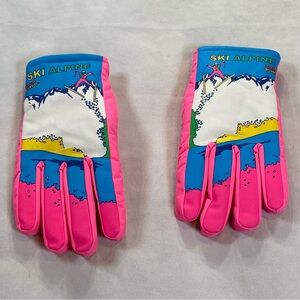 Freezy Freakies Vintage Unisex Adults Pink Printed Ski Gloves Size XS
